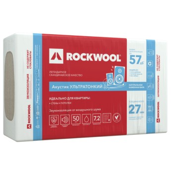 Базальтовая вата Rockwool Акустик Баттс Про Ультратонкий 1000х600х27 мм 12 плит в упаковке